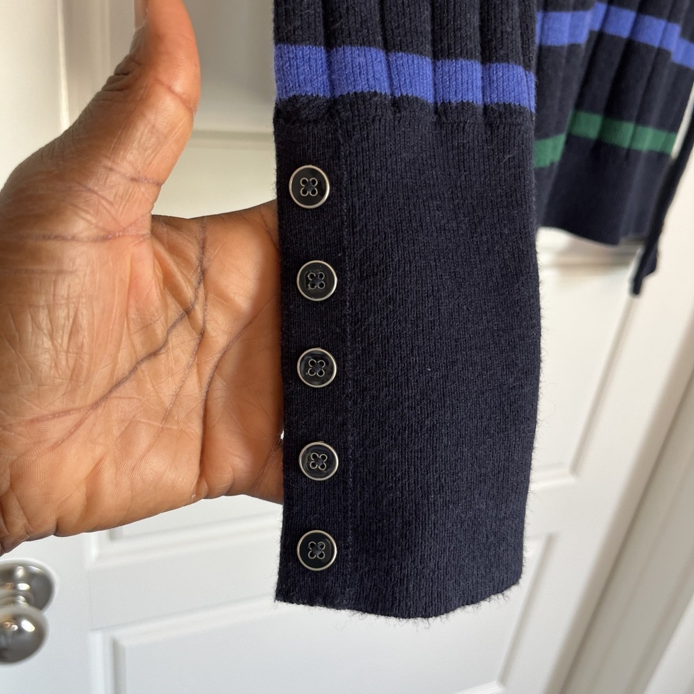 TALBOTS Blue Green Stripe Ribbed Turtleneck Sweater Button Cuff S New Nautical - Picture 7 of 12